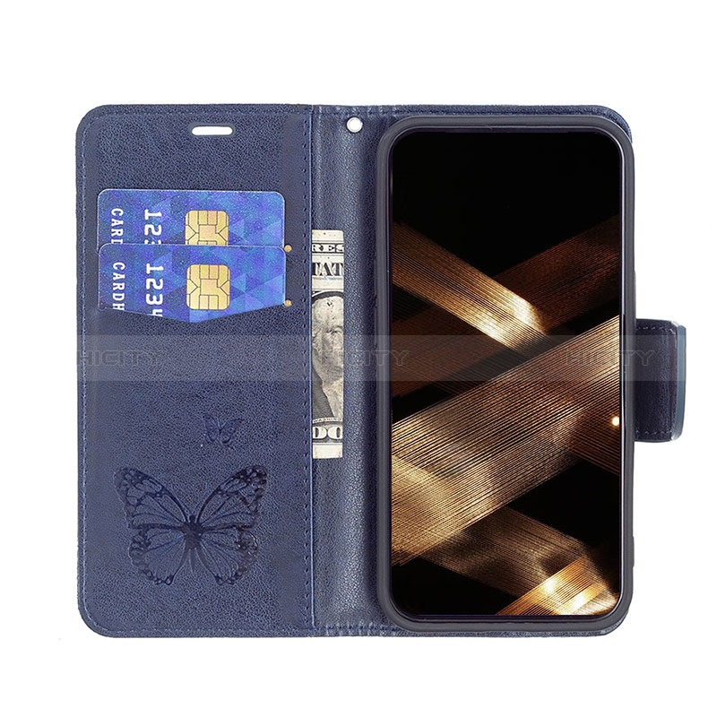 Coque Portefeuille Papillon Livre Cuir Etui Clapet L09 pour Apple iPhone 15 Plus Bleu Plus