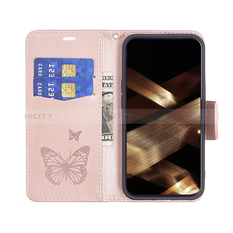 Coque Portefeuille Papillon Livre Cuir Etui Clapet L09 pour Apple iPhone 15 Plus Rose Plus