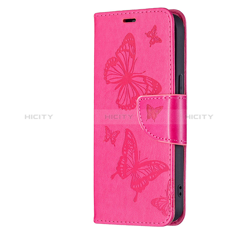 Coque Portefeuille Papillon Livre Cuir Etui Clapet L09 pour Apple iPhone 15 Plus Rose Rouge Plus