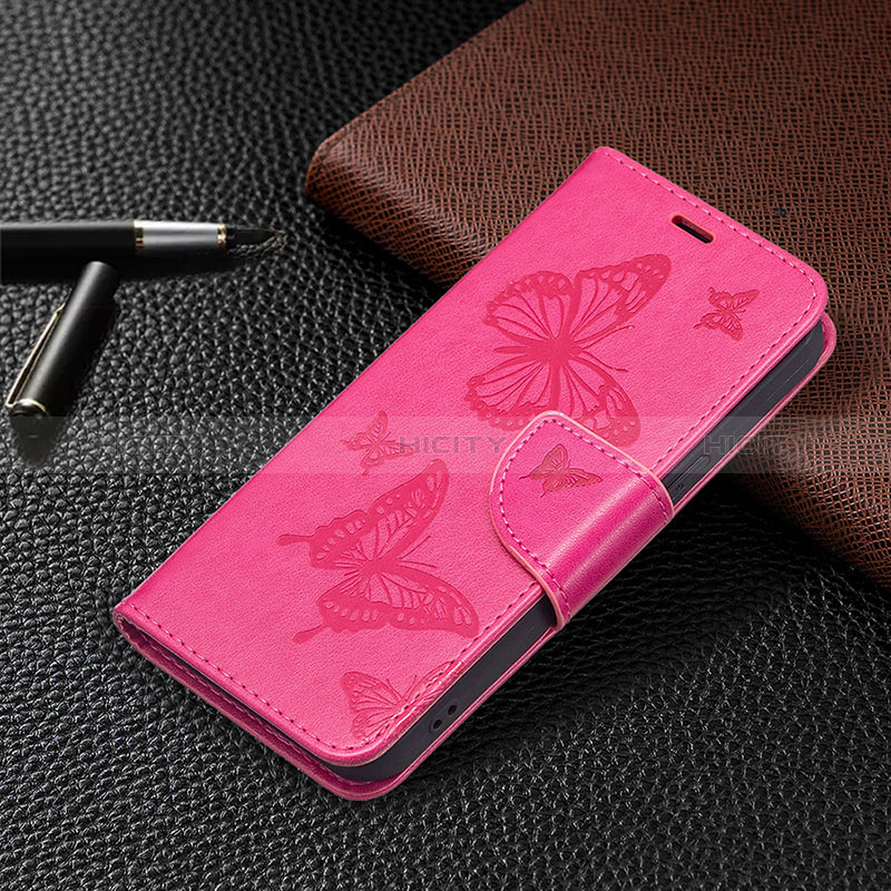 Coque Portefeuille Papillon Livre Cuir Etui Clapet L09 pour Apple iPhone 15 Plus Rose Rouge Plus