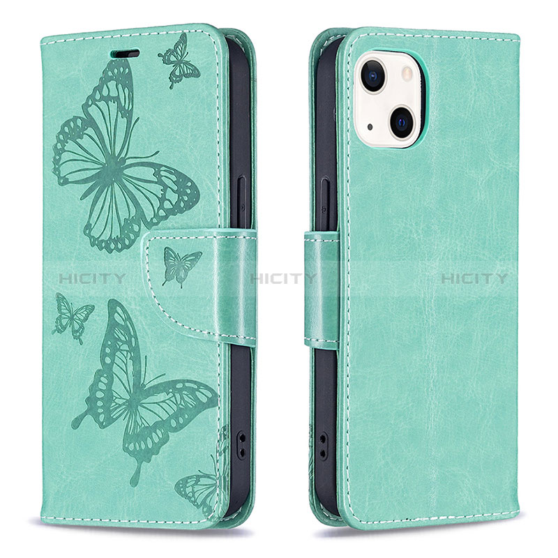 Coque Portefeuille Papillon Livre Cuir Etui Clapet L09 pour Apple iPhone 15 Plus Vert Plus