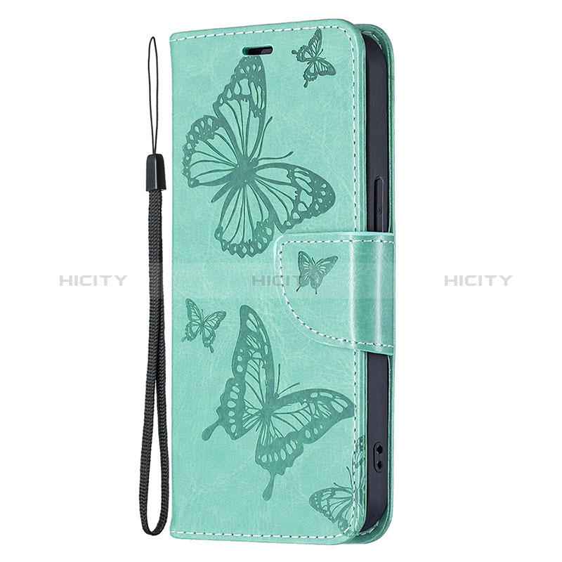 Coque Portefeuille Papillon Livre Cuir Etui Clapet L09 pour Apple iPhone 15 Plus Vert Plus