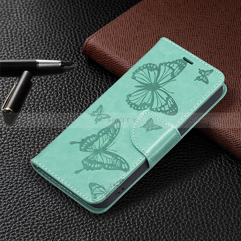 Coque Portefeuille Papillon Livre Cuir Etui Clapet L09 pour Apple iPhone 15 Plus Vert Plus