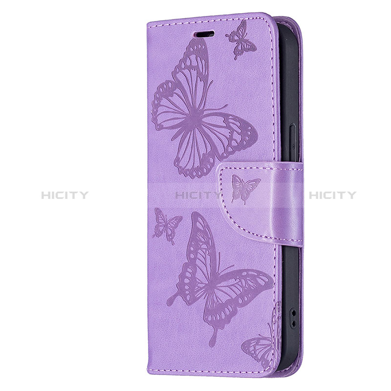 Coque Portefeuille Papillon Livre Cuir Etui Clapet L09 pour Apple iPhone 15 Plus Violet Plus