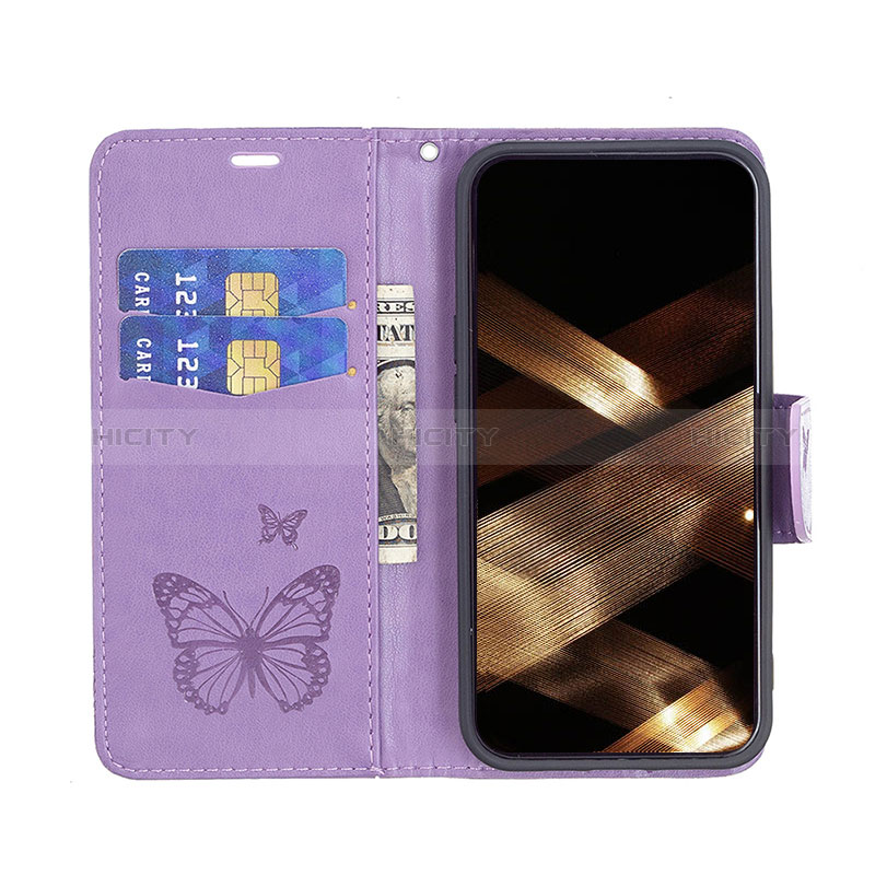 Coque Portefeuille Papillon Livre Cuir Etui Clapet L09 pour Apple iPhone 15 Plus Violet Plus