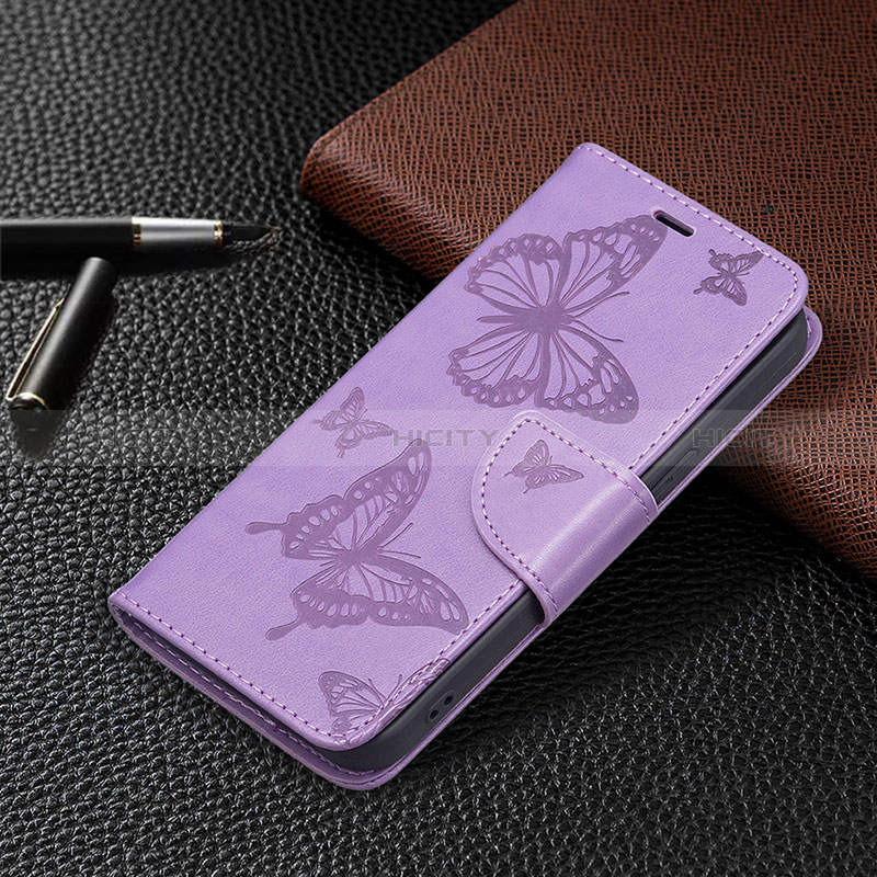 Coque Portefeuille Papillon Livre Cuir Etui Clapet L09 pour Apple iPhone 15 Plus Violet Plus