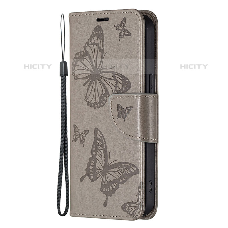 Coque Portefeuille Papillon Livre Cuir Etui Clapet L09 pour Apple iPhone 15 Pro Gris Fonce Plus