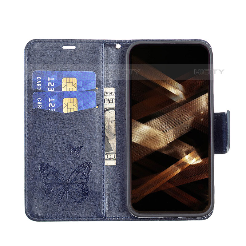 Coque Portefeuille Papillon Livre Cuir Etui Clapet L09 pour Apple iPhone 15 Pro Max Bleu Plus