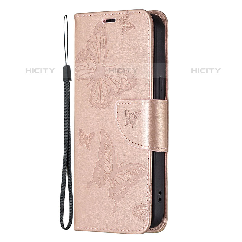 Coque Portefeuille Papillon Livre Cuir Etui Clapet L09 pour Apple iPhone 15 Pro Max Rose Plus