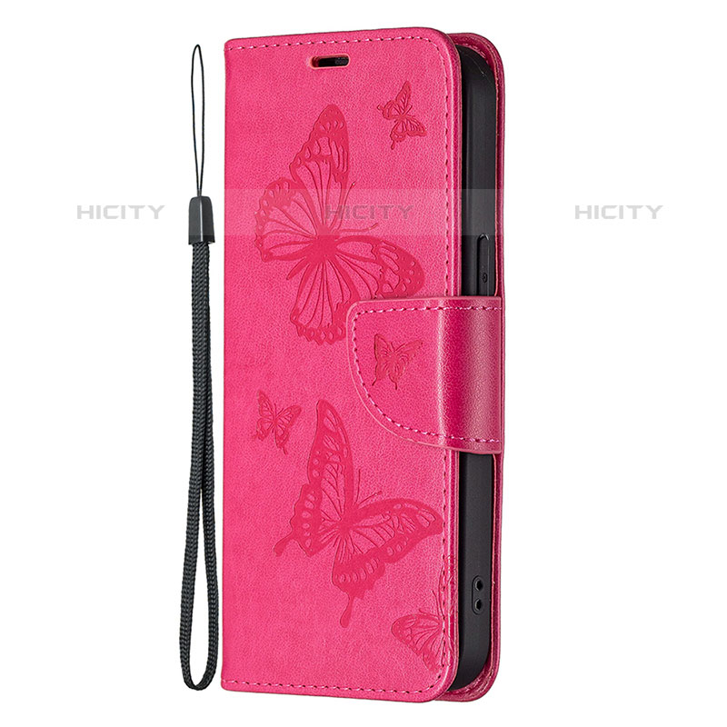 Coque Portefeuille Papillon Livre Cuir Etui Clapet L09 pour Apple iPhone 15 Pro Max Rose Rouge Plus