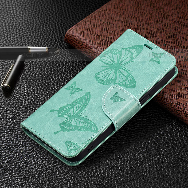 Coque Portefeuille Papillon Livre Cuir Etui Clapet L09 pour Apple iPhone 15 Pro Max Vert Plus