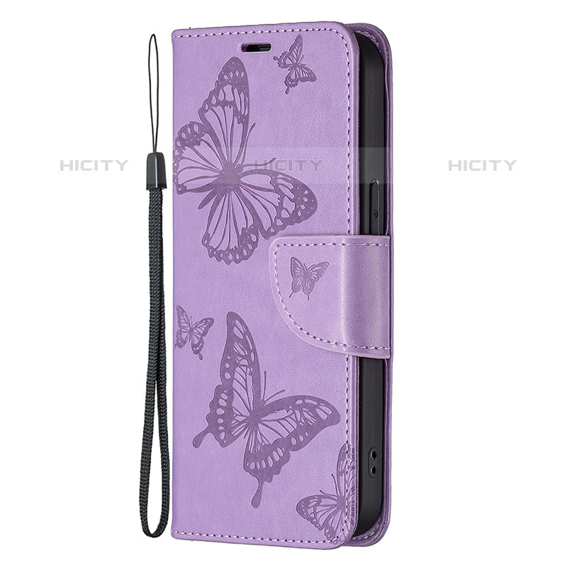 Coque Portefeuille Papillon Livre Cuir Etui Clapet L09 pour Apple iPhone 15 Pro Max Violet Plus