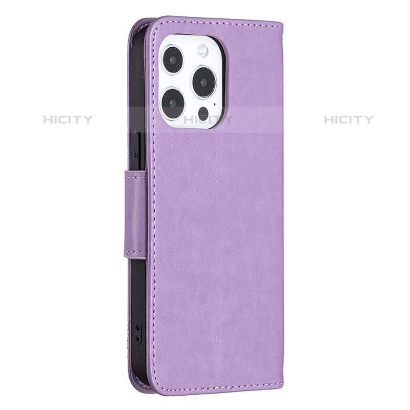 Coque Portefeuille Papillon Livre Cuir Etui Clapet L09 pour Apple iPhone 15 Pro Max Violet Plus