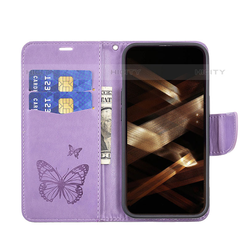 Coque Portefeuille Papillon Livre Cuir Etui Clapet L09 pour Apple iPhone 15 Pro Max Violet Plus