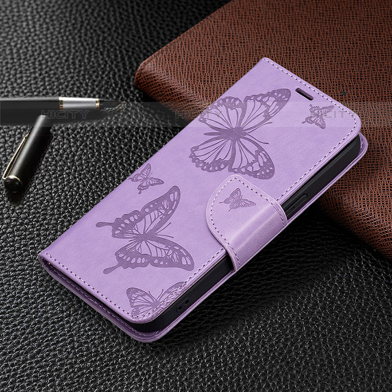 Coque Portefeuille Papillon Livre Cuir Etui Clapet L09 pour Apple iPhone 15 Pro Max Violet Plus