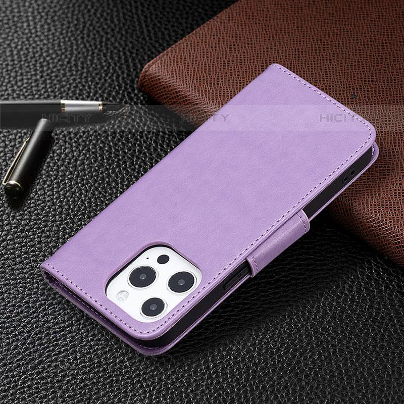 Coque Portefeuille Papillon Livre Cuir Etui Clapet L09 pour Apple iPhone 15 Pro Max Violet Plus