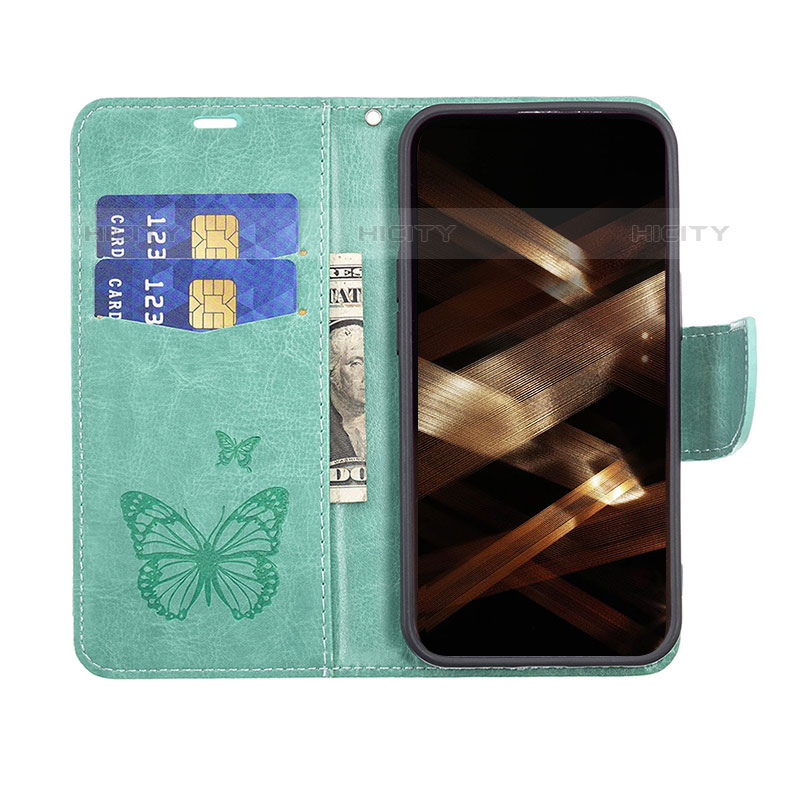 Coque Portefeuille Papillon Livre Cuir Etui Clapet L09 pour Apple iPhone 16 Pro Max Vert Plus