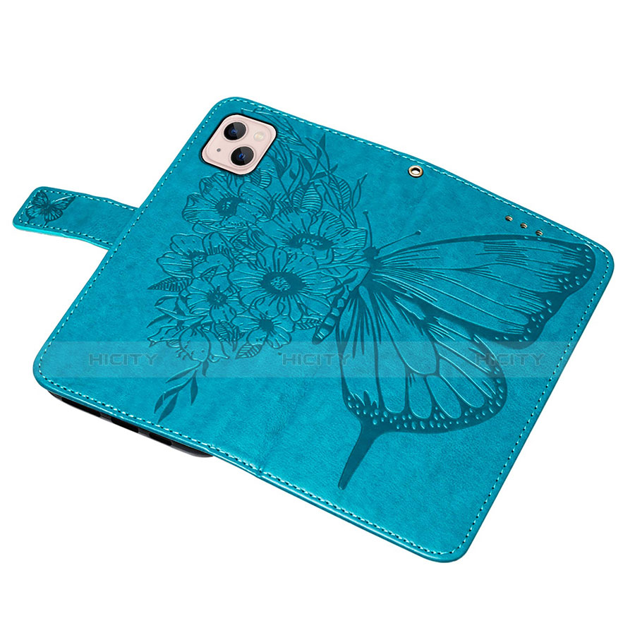 Coque Portefeuille Papillon Livre Cuir Etui Clapet L10 pour Apple iPhone 13 Bleu Plus