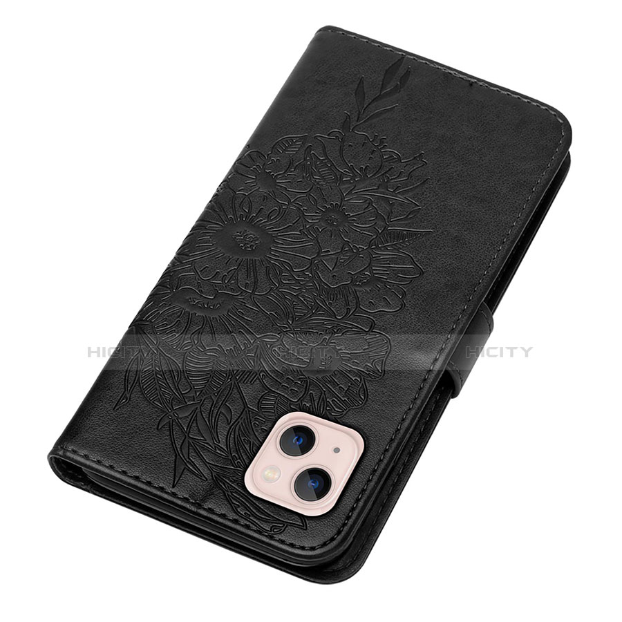 Coque Portefeuille Papillon Livre Cuir Etui Clapet L10 pour Apple iPhone 13 Noir Plus