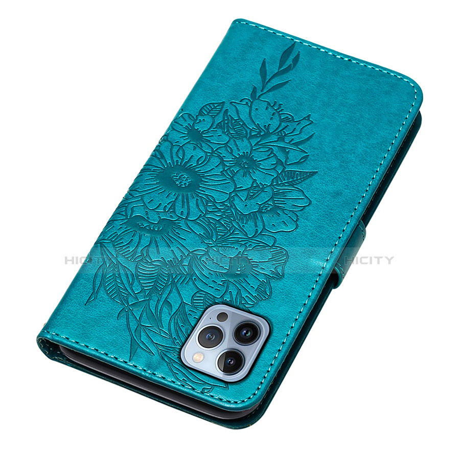 Coque Portefeuille Papillon Livre Cuir Etui Clapet L10 pour Apple iPhone 13 Pro Bleu Plus