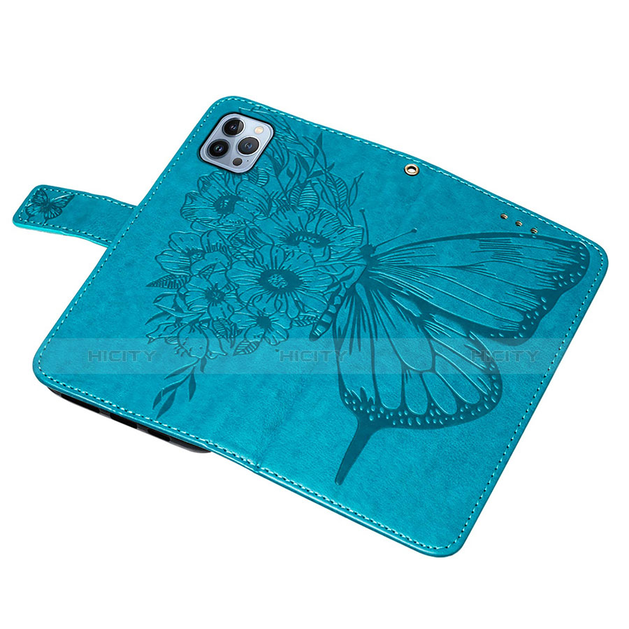 Coque Portefeuille Papillon Livre Cuir Etui Clapet L10 pour Apple iPhone 13 Pro Bleu Plus