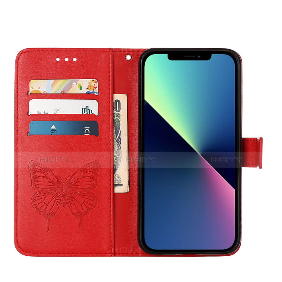 Coque Portefeuille Papillon Livre Cuir Etui Clapet L10 pour Apple iPhone 13 Pro Max Rouge Plus