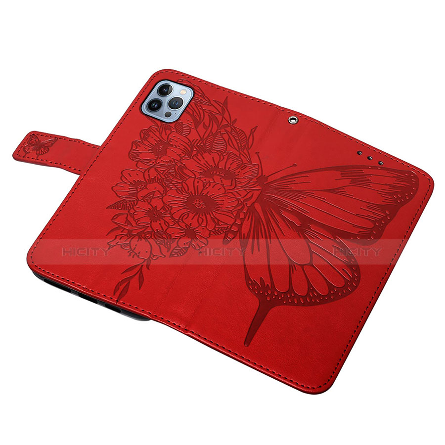 Coque Portefeuille Papillon Livre Cuir Etui Clapet L10 pour Apple iPhone 13 Pro Max Rouge Plus