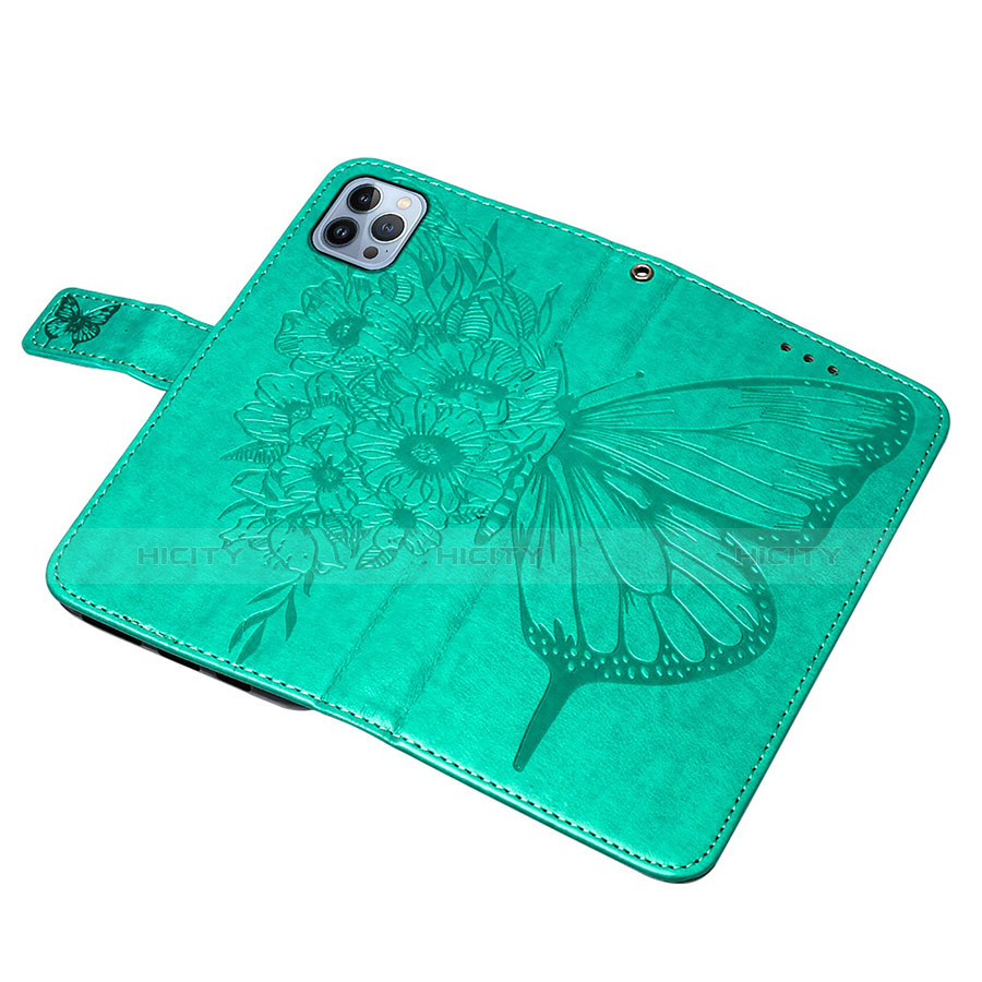 Coque Portefeuille Papillon Livre Cuir Etui Clapet L10 pour Apple iPhone 13 Pro Max Vert Plus