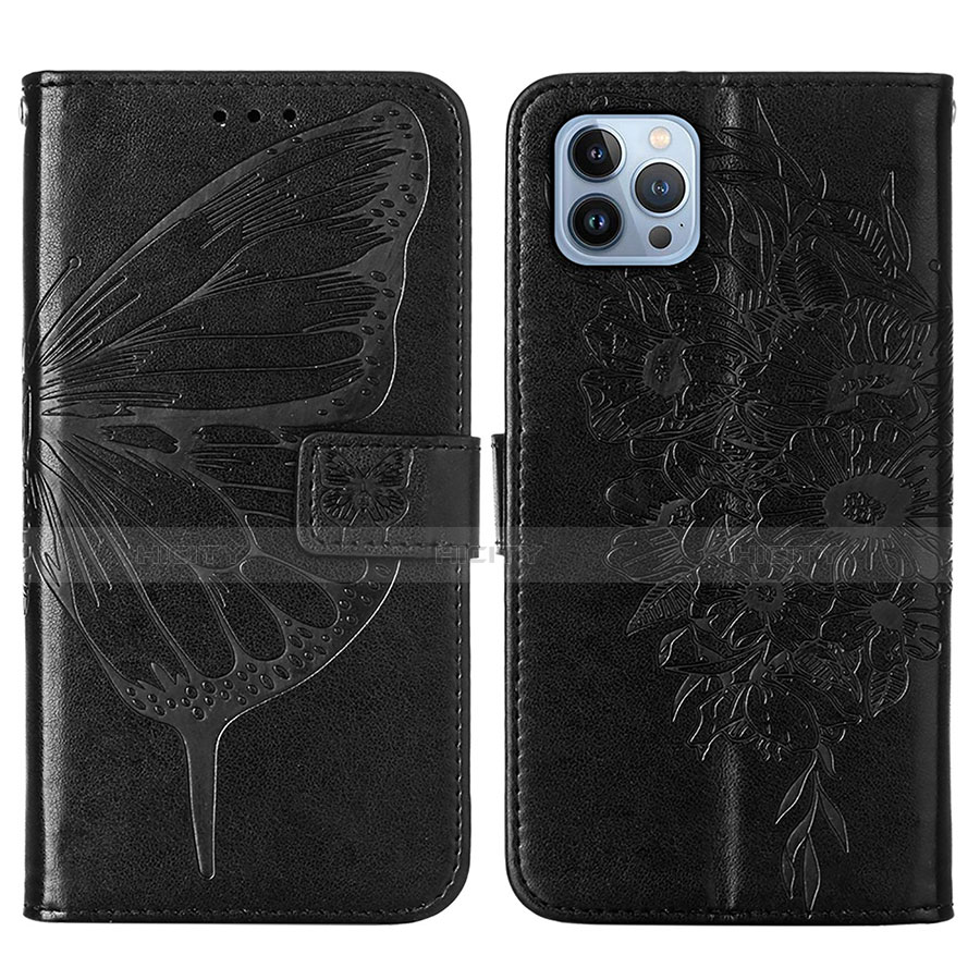 Coque Portefeuille Papillon Livre Cuir Etui Clapet L10 pour Apple iPhone 13 Pro Noir Plus