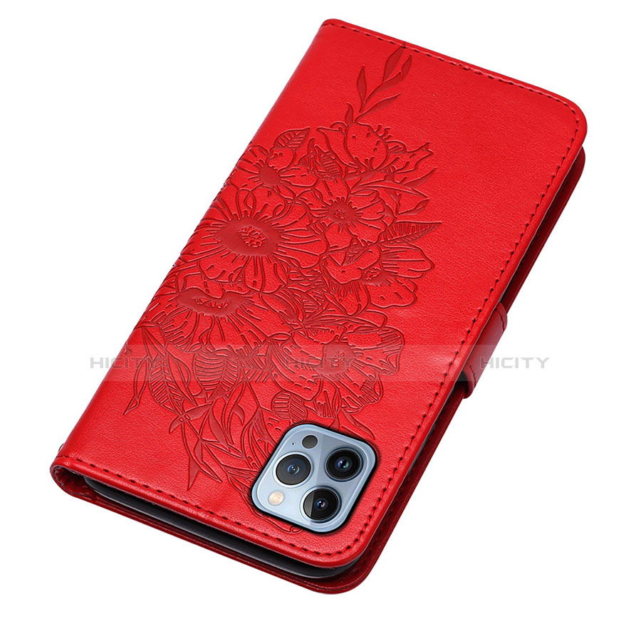 Coque Portefeuille Papillon Livre Cuir Etui Clapet L10 pour Apple iPhone 13 Pro Rouge Plus