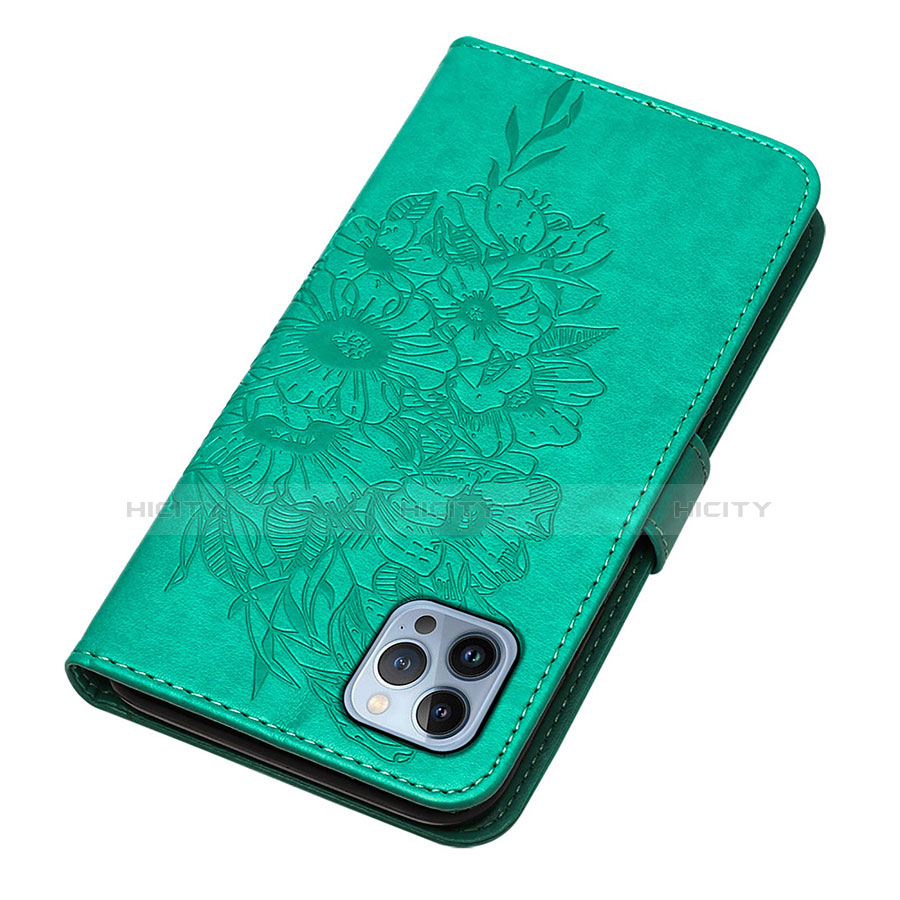 Coque Portefeuille Papillon Livre Cuir Etui Clapet L10 pour Apple iPhone 13 Pro Vert Plus