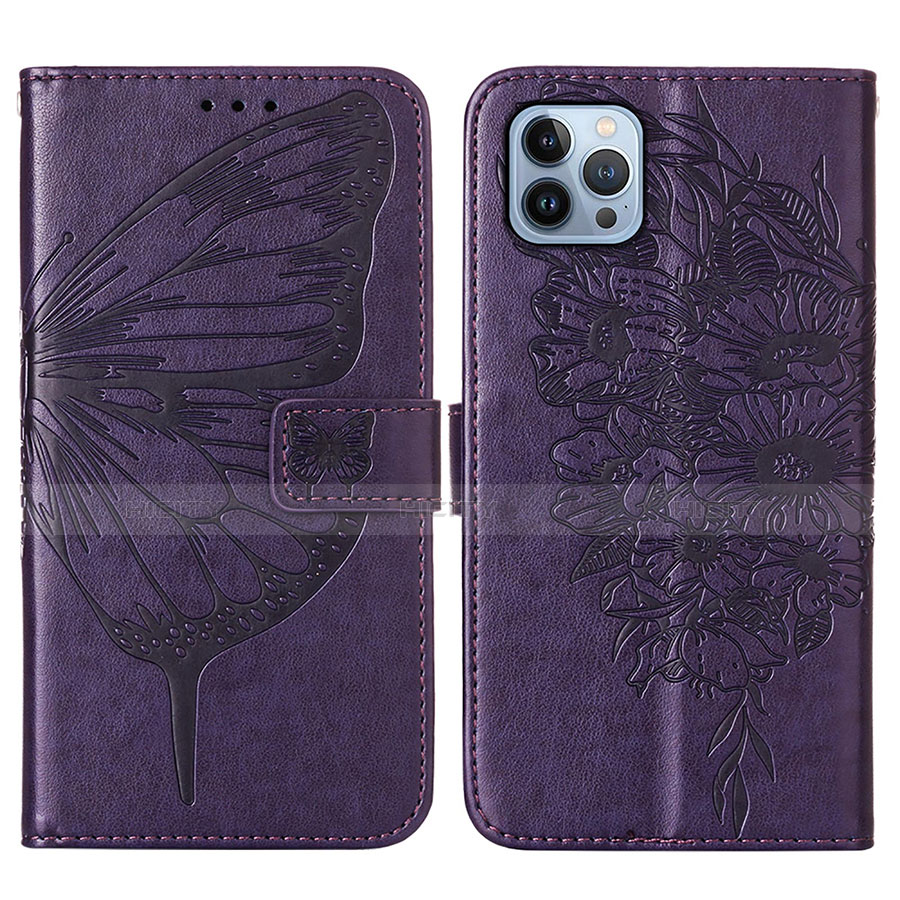 Coque Portefeuille Papillon Livre Cuir Etui Clapet L10 pour Apple iPhone 13 Pro Violet Plus