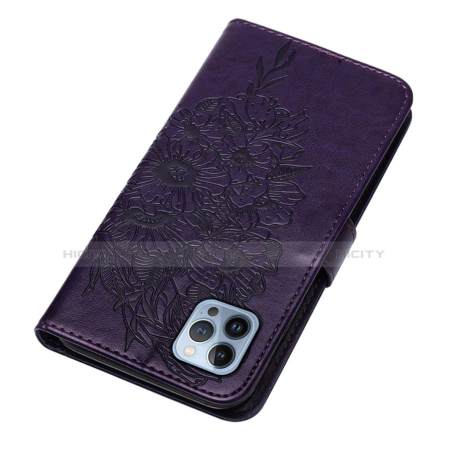 Coque Portefeuille Papillon Livre Cuir Etui Clapet L10 pour Apple iPhone 13 Pro Violet Plus