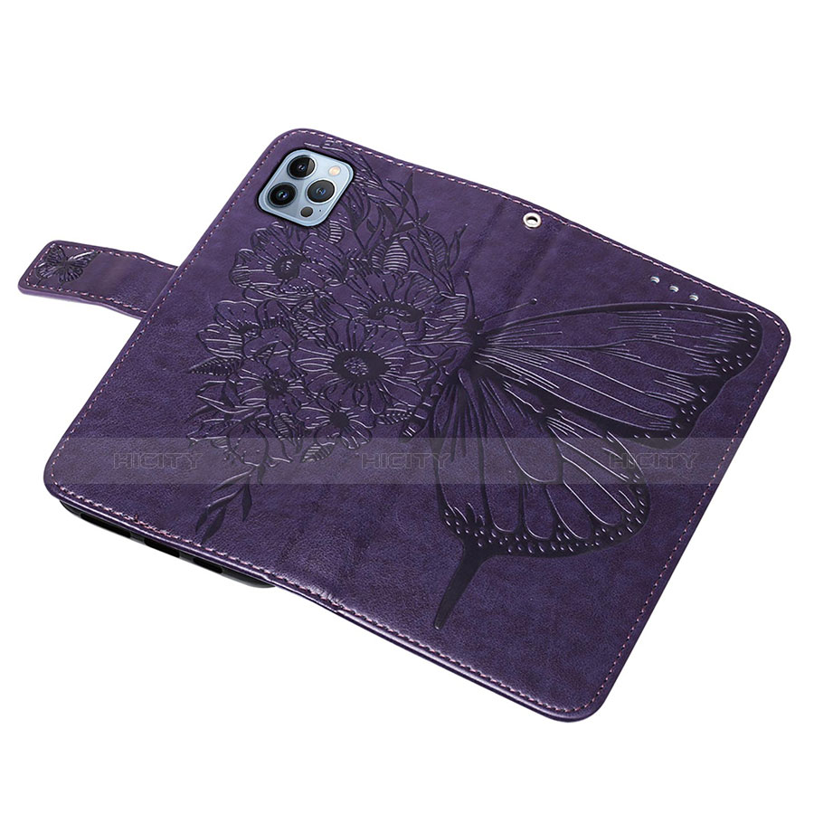 Coque Portefeuille Papillon Livre Cuir Etui Clapet L10 pour Apple iPhone 13 Pro Violet Plus