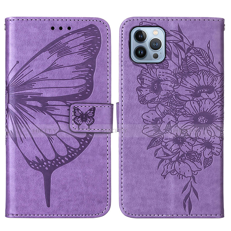 Coque Portefeuille Papillon Livre Cuir Etui Clapet L10 pour Apple iPhone 13 Pro Violet Clair Plus