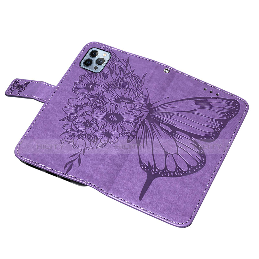 Coque Portefeuille Papillon Livre Cuir Etui Clapet L10 pour Apple iPhone 13 Pro Violet Clair Plus