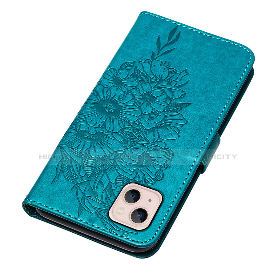 Coque Portefeuille Papillon Livre Cuir Etui Clapet L10 pour Apple iPhone 14 Bleu Plus