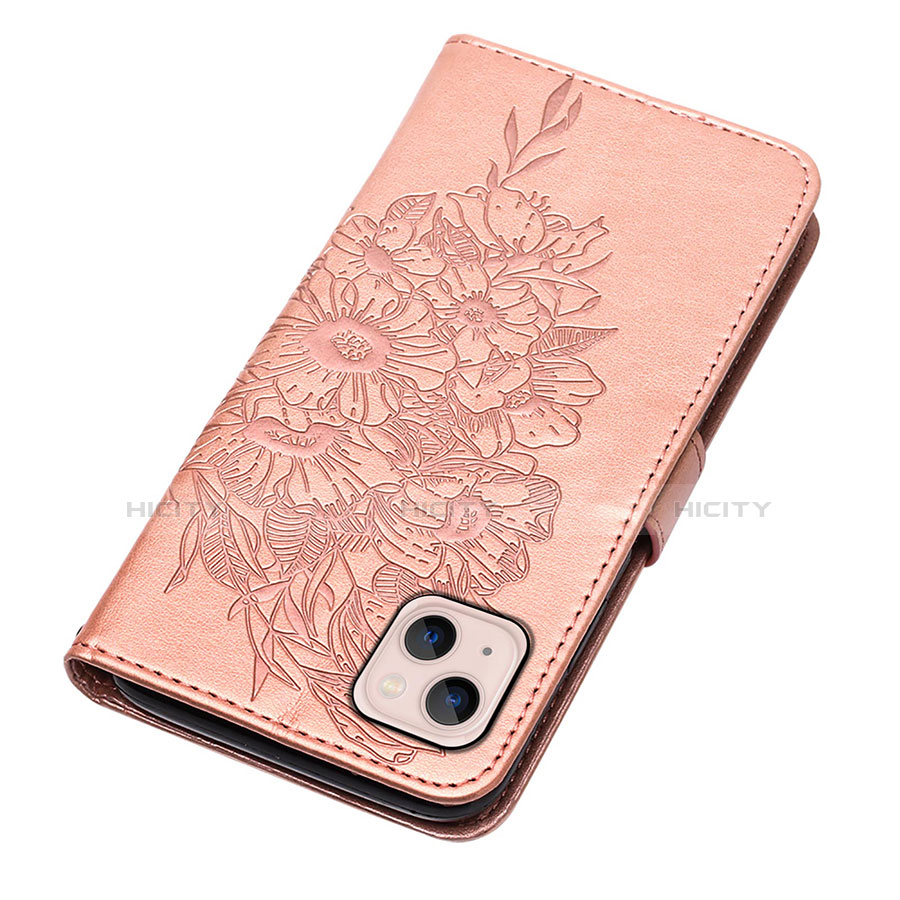 Coque Portefeuille Papillon Livre Cuir Etui Clapet L10 pour Apple iPhone 14 Or Rose Plus