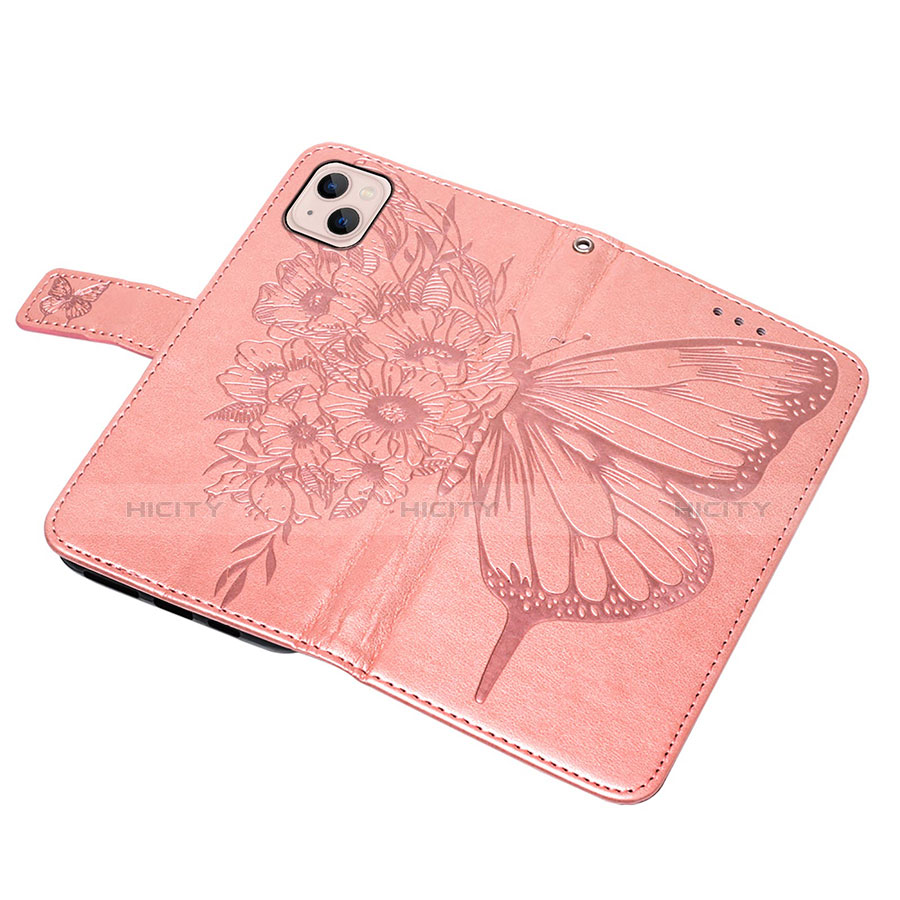 Coque Portefeuille Papillon Livre Cuir Etui Clapet L10 pour Apple iPhone 14 Or Rose Plus