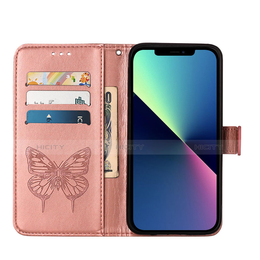 Coque Portefeuille Papillon Livre Cuir Etui Clapet L10 pour Apple iPhone 14 Plus Or Rose Plus