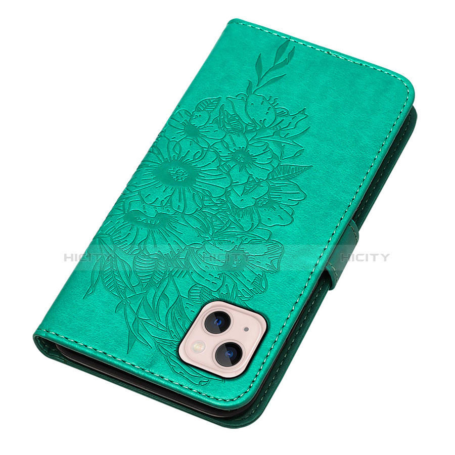 Coque Portefeuille Papillon Livre Cuir Etui Clapet L10 pour Apple iPhone 14 Plus Vert Plus