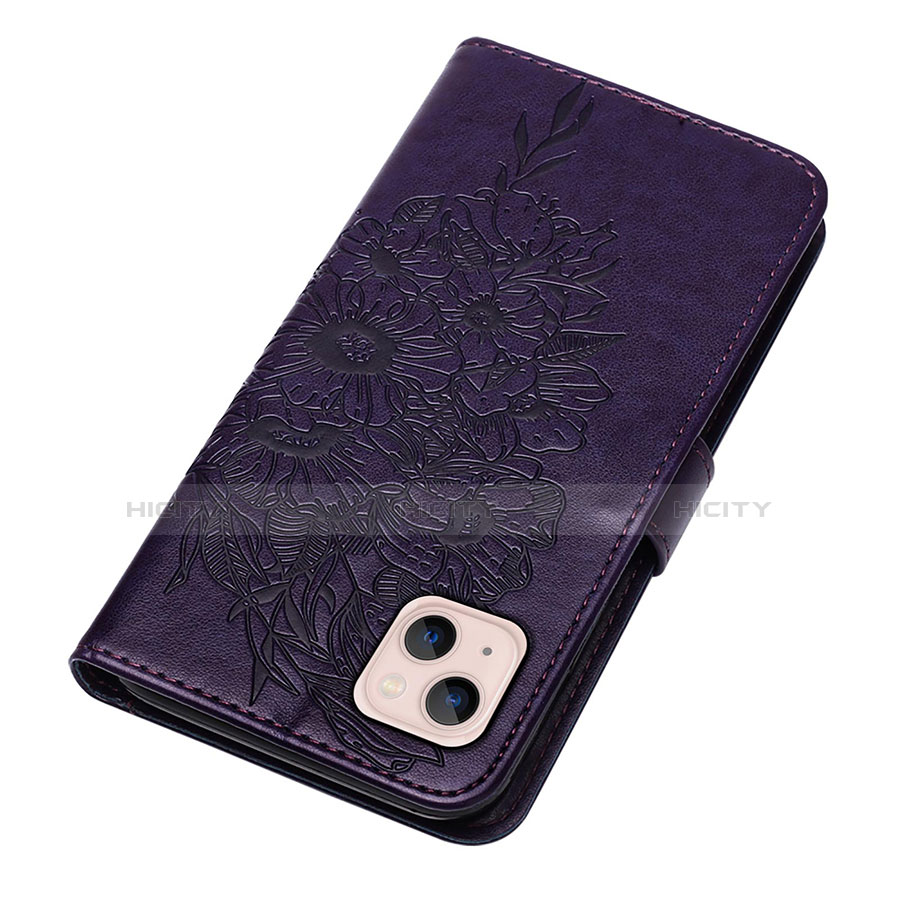 Coque Portefeuille Papillon Livre Cuir Etui Clapet L10 pour Apple iPhone 14 Plus Violet Plus