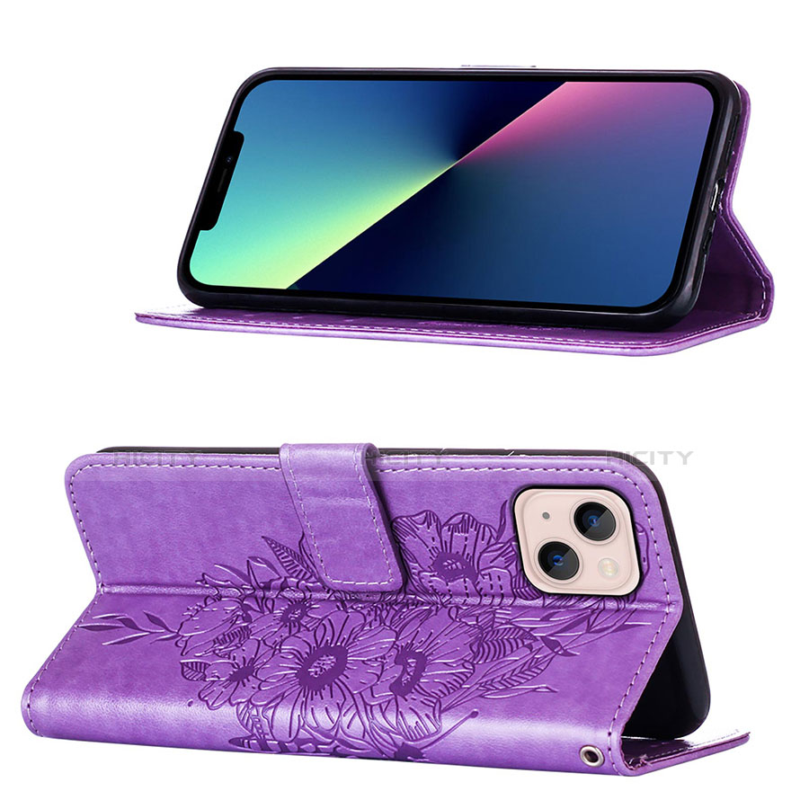 Coque Portefeuille Papillon Livre Cuir Etui Clapet L10 pour Apple iPhone 14 Plus Violet Clair Plus