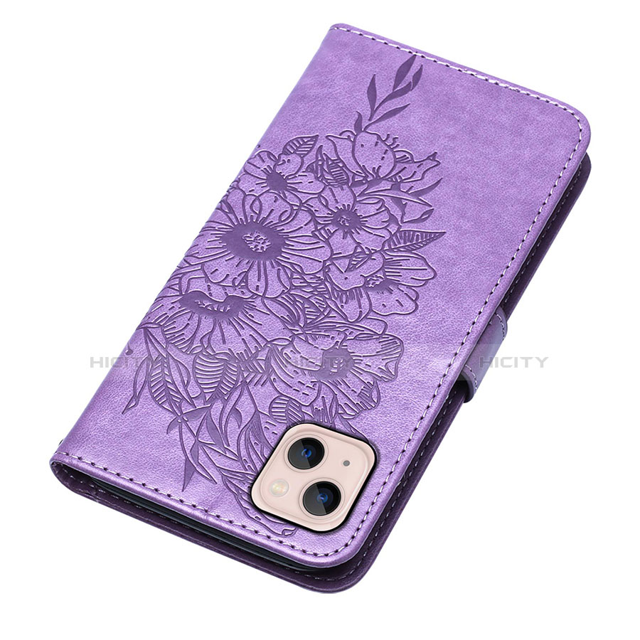 Coque Portefeuille Papillon Livre Cuir Etui Clapet L10 pour Apple iPhone 14 Plus Violet Clair Plus