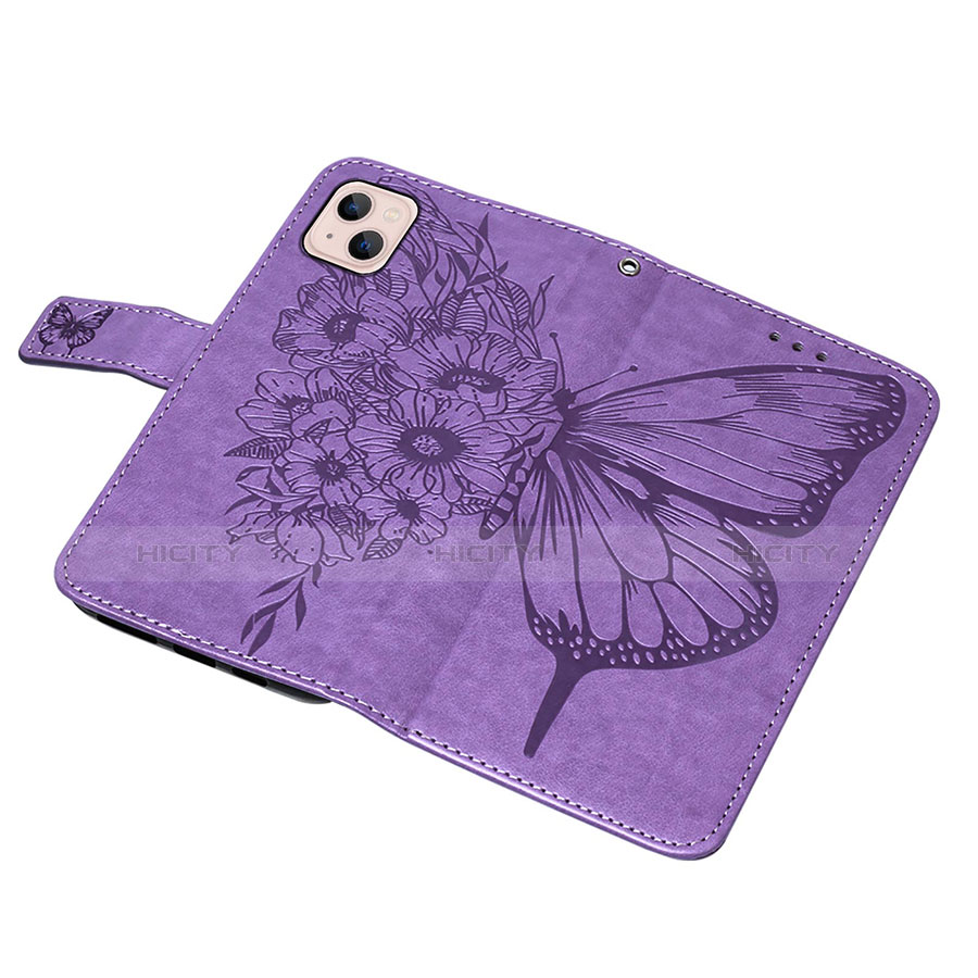 Coque Portefeuille Papillon Livre Cuir Etui Clapet L10 pour Apple iPhone 14 Plus Violet Clair Plus