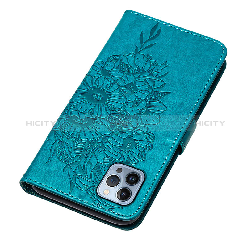 Coque Portefeuille Papillon Livre Cuir Etui Clapet L10 pour Apple iPhone 14 Pro Max Bleu Plus