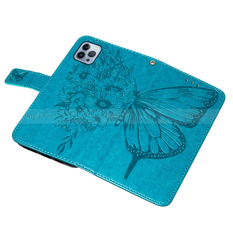 Coque Portefeuille Papillon Livre Cuir Etui Clapet L10 pour Apple iPhone 14 Pro Max Bleu Plus