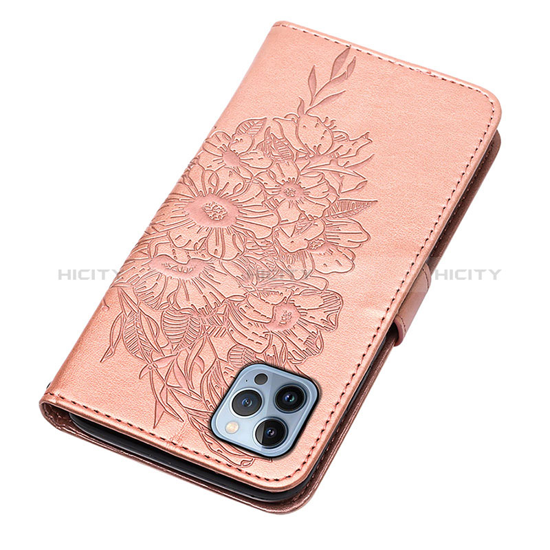 Coque Portefeuille Papillon Livre Cuir Etui Clapet L10 pour Apple iPhone 14 Pro Max Or Rose Plus