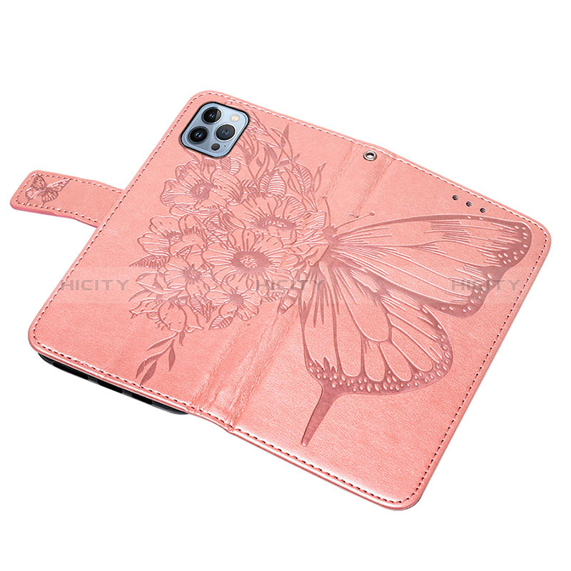 Coque Portefeuille Papillon Livre Cuir Etui Clapet L10 pour Apple iPhone 14 Pro Max Or Rose Plus