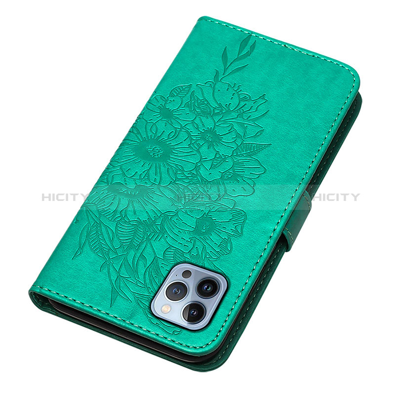 Coque Portefeuille Papillon Livre Cuir Etui Clapet L10 pour Apple iPhone 14 Pro Max Vert Plus